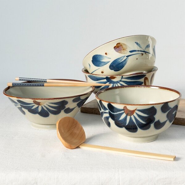 Niebiesko-beżowa porcelanowa miska na ramen 1 l Flower – Rex London