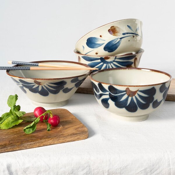 Niebiesko-beżowa porcelanowa miska na ramen 1 l Flower – Rex London