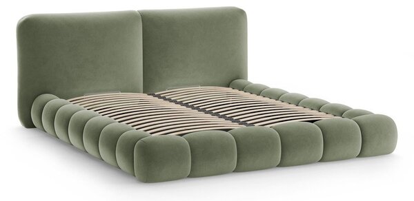 Zielone tapicerowane łóżko dwuosobowe ze schowkiem i stelażem 160x200 cm Solange – Micadoni