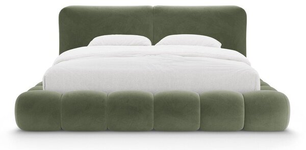 Zielone tapicerowane łóżko dwuosobowe ze schowkiem i stelażem 160x200 cm Solange – Micadoni