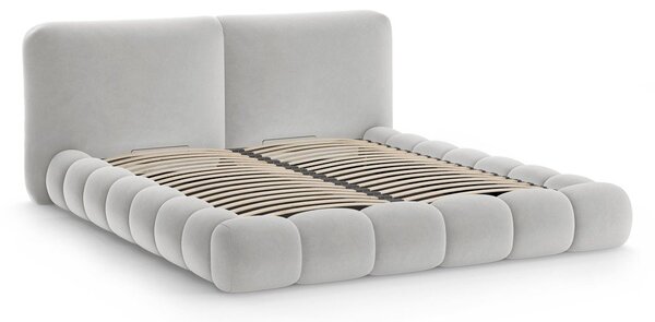 Szare tapicerowane łóżko dwuosobowe ze schowkiem i stelażem 160x200 cm Solange – Micadoni