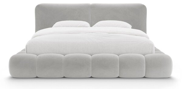 Szare tapicerowane łóżko dwuosobowe ze schowkiem i stelażem 160x200 cm Solange – Micadoni
