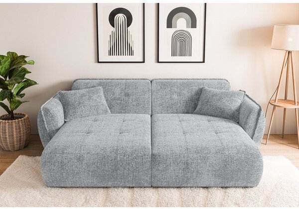 Jasnoszara sofa z tkaniny szenilowej z szezlongiem 252 cm Nelia Big – Ropez