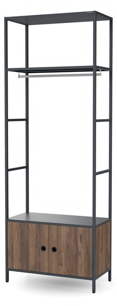 Regał biurowy otwarty z drążkiem na ubrania, do recepcji i poczekalni, metalowy, antracytowy/orzech, 800x2200x400 mm: ARIEL Eco Design