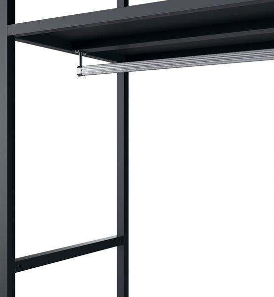 Regał biurowy otwarty z drążkiem na ubrania, do recepcji i poczekalni, metalowy, antracytowy/orzech, 800x2200x400 mm: ARIEL Eco Design