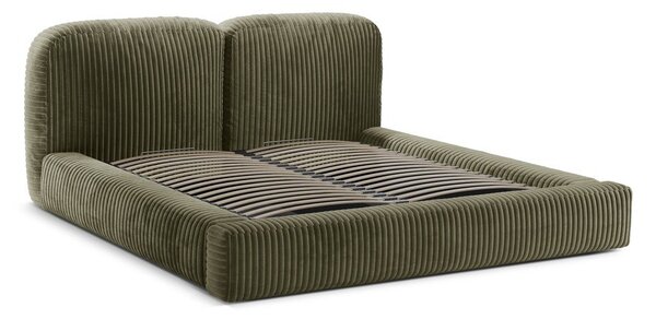 Zielone tapicerowane łóżko dwuosobowe ze schowkiem i stelażem 160x200 cm Martina – Micadoni