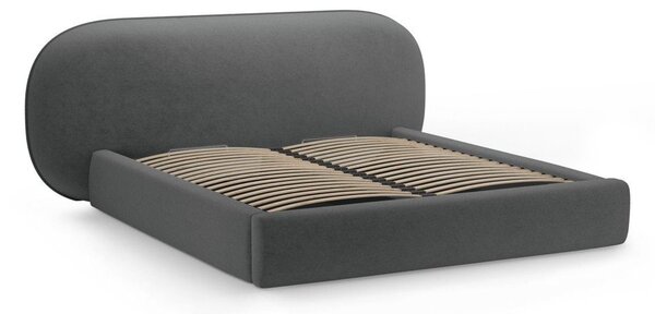 Ciemnoszare tapicerowane łóżko dwuosobowe ze schowkiem i stelażem 160x200 cm Ovalo – Micadoni