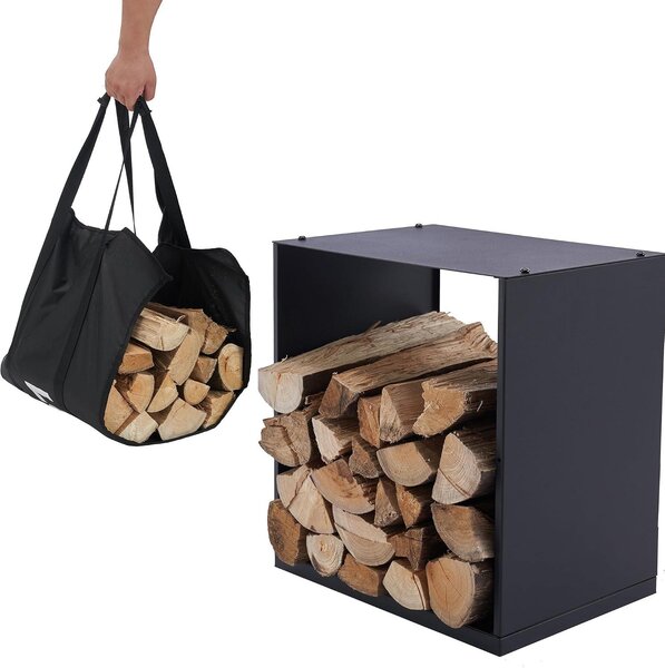 Półka metalowa do przechowywania drewna, wymiary 40x28x40 cm, z torbą transportową, do użytku wewnątrz i na zewnątrz