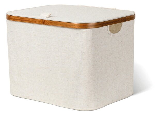 Kremowy tekstylny pojemnik z pokrywką 40,5x33x30 cm Bamboo/Linen – Bigso