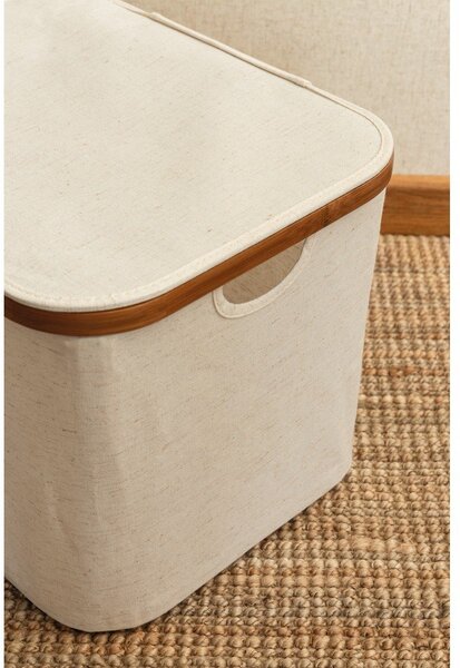 Kremowy tekstylny pojemnik z pokrywką 40,5x33x30 cm Bamboo/Linen – Bigso