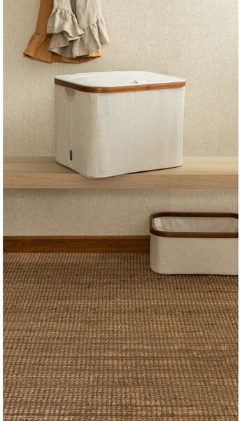 Kremowy tekstylny pojemnik z pokrywką 40,5x33x30 cm Bamboo/Linen – Bigso