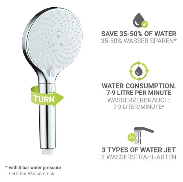 Plastikowa słuchawka prysznicowa w kolorze srebra z połyskiem ø 12 cm Water Saving – Wenko