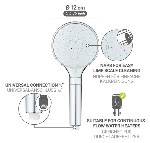 Plastikowa słuchawka prysznicowa w kolorze srebra z połyskiem ø 12 cm Water Saving – Wenko