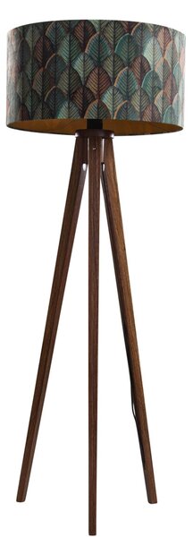Lampa podłogowa z orzechowego drewna z aksamitnym abażurem o wzorze liści 50 cm - Tripod Classic