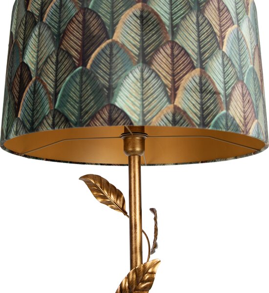 Złota lampa podłogowa z abażurem w kształcie liści i złotym wnętrzem 50 cm - Linden