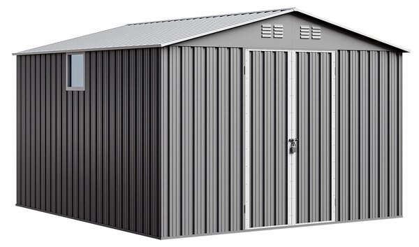 Domek ogrodowy narzdziowy metalowy NORDVIC Thor 283x313 cm - uchylne Drzwi, Ocynkowany, Dwuspadowy Dach, Wentylacja, Light Grey