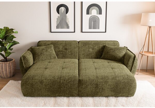 Zielona sofa z tkaniny szenilowej z szezlongiem 252 cm Nelia Big – Ropez