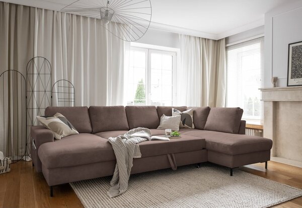 Brązowy sztruksowy rozkładany narożnik (prawostronny) Lofty Lilly – Miuform