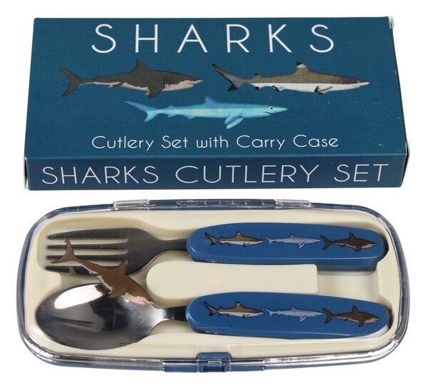 Niebieskie sztućce dla dzieci ze stali nierdzewnej 2 szt. Sharks – Rex London