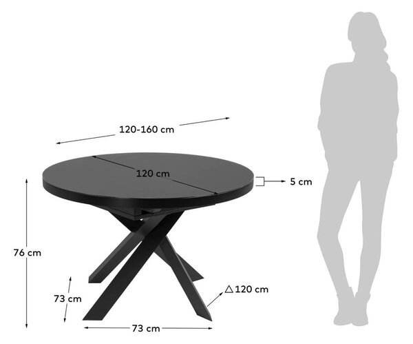 Czarny okrągły rozkładany stół ze szklanym blatem ø 160 cm Vashti – Kave Home