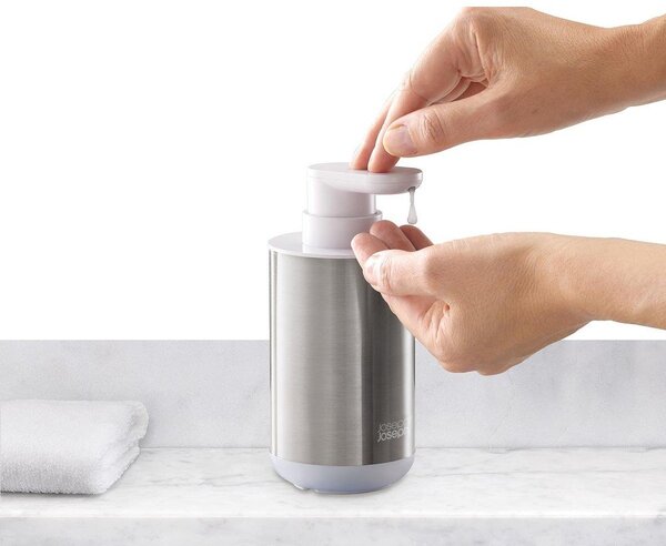 Dozownik do mydła ze stali nierdzewnej w kolorze srebra 300 ml Duo Steel – Joseph Joseph