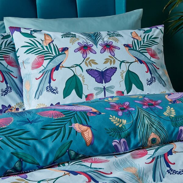 Niebieska pościel jednoosobowa 135x200 cm Mya Tropical Floral – Catherine Lansfield