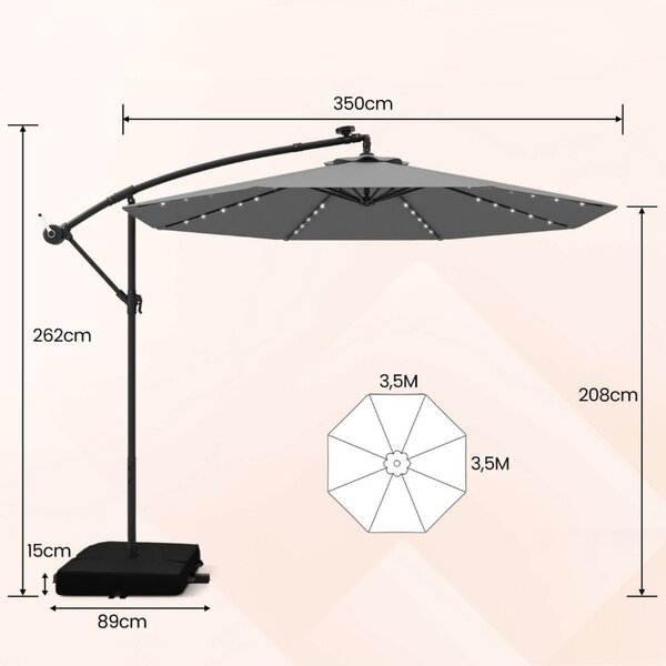 Parasol ogrodowy z wysięgnikiem i oświetleniem LED