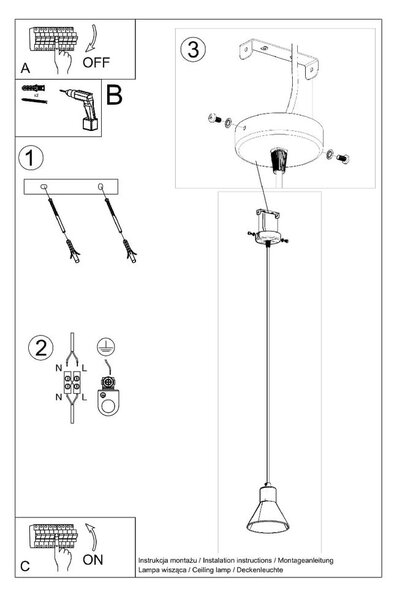 Czarna lampa wisząca z metalowym kloszem 14x14 cm Martina – Sollux
