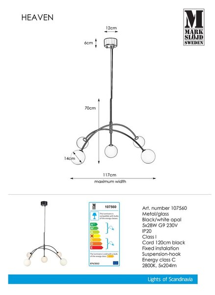 Czarna lampa wisząca Markslöjd Heaven, ø 117 cm