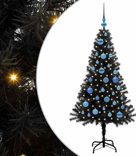 Choinka z 150 diodami LED z podstawą Czarny 150 cm PVC