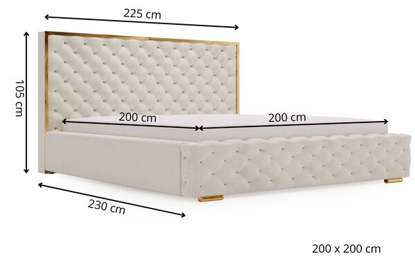 Łóżko tapicerowane z pojemnikiem i stelażem 200x200 Wave Beżowy