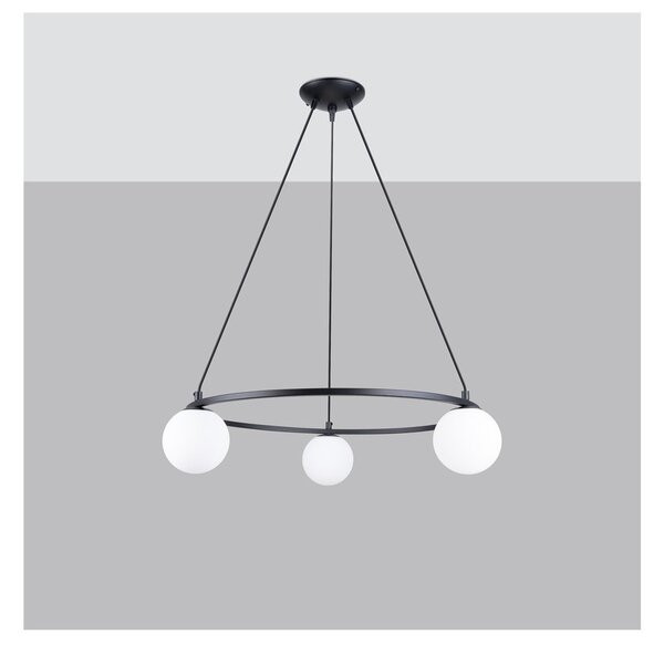 Biało-czarna lampa wisząca ze szklanym kloszem Umerta – Sollux