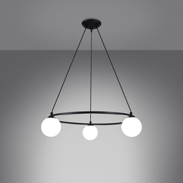 Biało-czarna lampa wisząca ze szklanym kloszem Umerta – Sollux