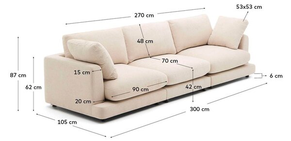 Beżowa sofa z tkaniny szenilowej 300 cm Gala – Kave Home