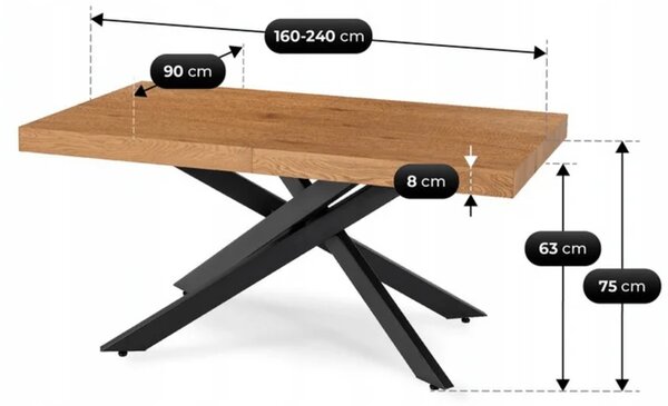 Zestaw Stół Prostokątny Rozkładany HAMPTON 160-240 cm Dąb/Czarny i 4 Krzesła PAUL Szare