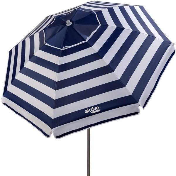 Parasol plażowy z daszkiem wentylacyjnym, średnica 200 cm, ochrona UV 50, wzór w marynistyczne pasy, elastyczny maszt