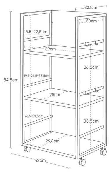 Biały metalowy regał na kółkach 42x84,5x32 cm Tower – YAMAZAKI