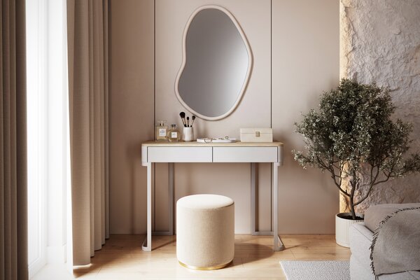 Konsola Elivo 110 cm z szufladami na stelażu - kaszmir / dąb olejowany