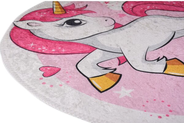 Różowy dywan dziecięcy odpowiedni do prania ø100 cm Pink Unicorn – Vitaus