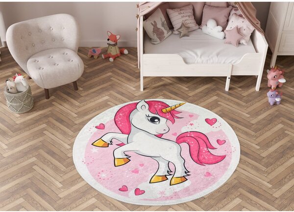 Różowy dywan dziecięcy odpowiedni do prania ø100 cm Pink Unicorn – Vitaus