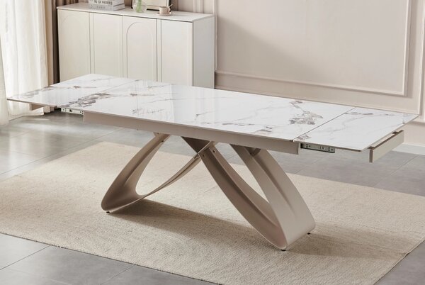 Rozkładany stół z ceramicznym blatem Luigi 160-240 cm, biały marmur/kaszmir