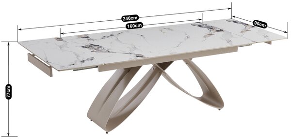 Rozkładany stół z ceramicznym blatem Luigi 160-240 cm, biały marmur/kaszmir