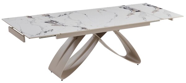 Rozkładany stół z ceramicznym blatem Luigi 160-240 cm, biały marmur/kaszmir