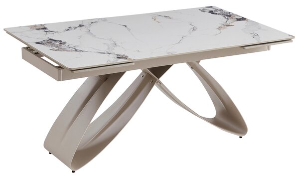 Rozkładany stół z ceramicznym blatem Luigi 160-240 cm, biały marmur/kaszmir