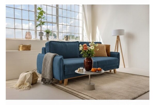 Niebieska sztruksowa rozkładana sofa 218 cm Tori – Bonami Selection