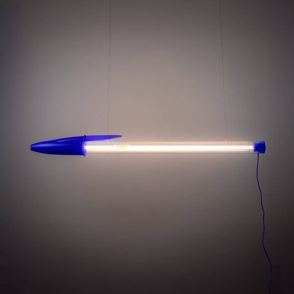SELETTI Lampa wisząca LED BIC, niebieska, długość 173 cm BIC, niebieski, salon / jadalnia, tworzywo sztuczne, design