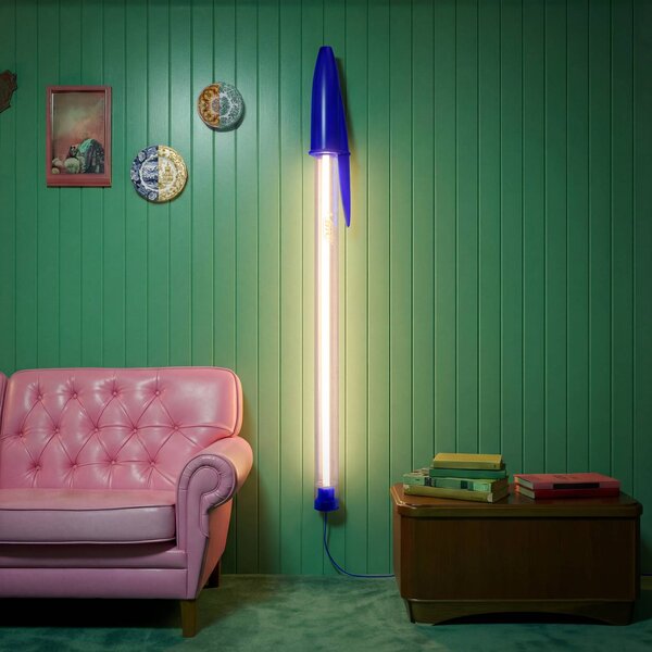 SELETTI Lampa wisząca LED BIC, niebieska, długość 173 cm BIC, niebieski, salon / jadalnia, tworzywo sztuczne, design