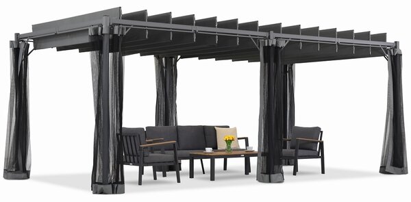 Antracytowa pergola tarasowa Malaga 3x6m z moskitierą Garden Point