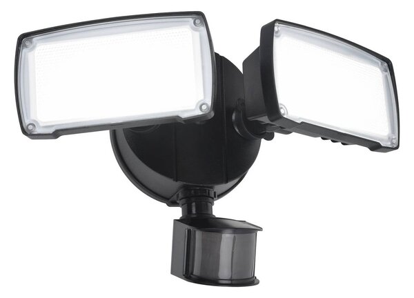 LUTEC Zewnętrzny reflektor ścienny LED z czujnikiem CHIMERA, czarny, 2-punktowy, IP54 CHIMERA, czarny, tworzywo sztuczne
