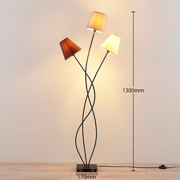 Lampa stojąca Melis Lindby, kremowy / amber, salon / jadalnia, tkanina / materiał / jedwab, nowoczesny